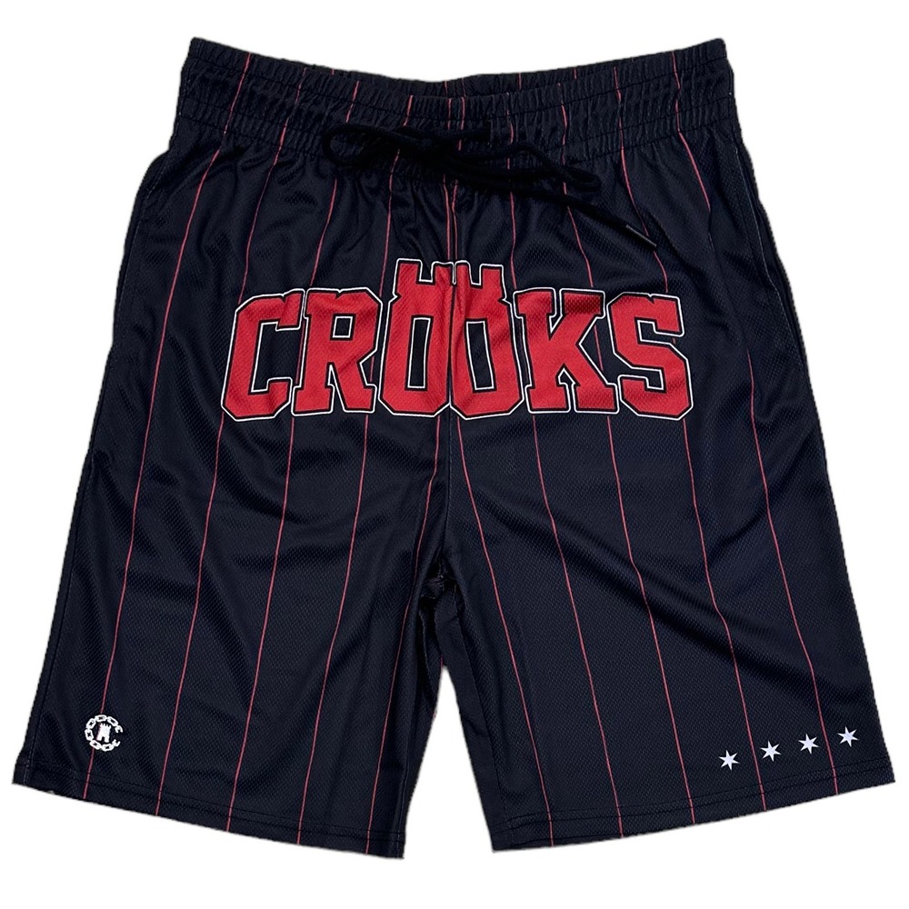 Crooks & Castles Men's Pinstripe Mesh Chicago Bulls Theme Basketball Shorts